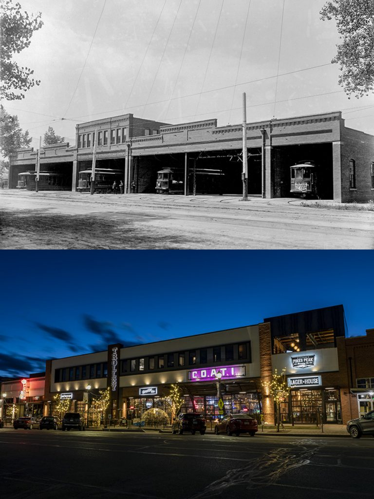 Colorado Springs Then and Now trolly station and COATI